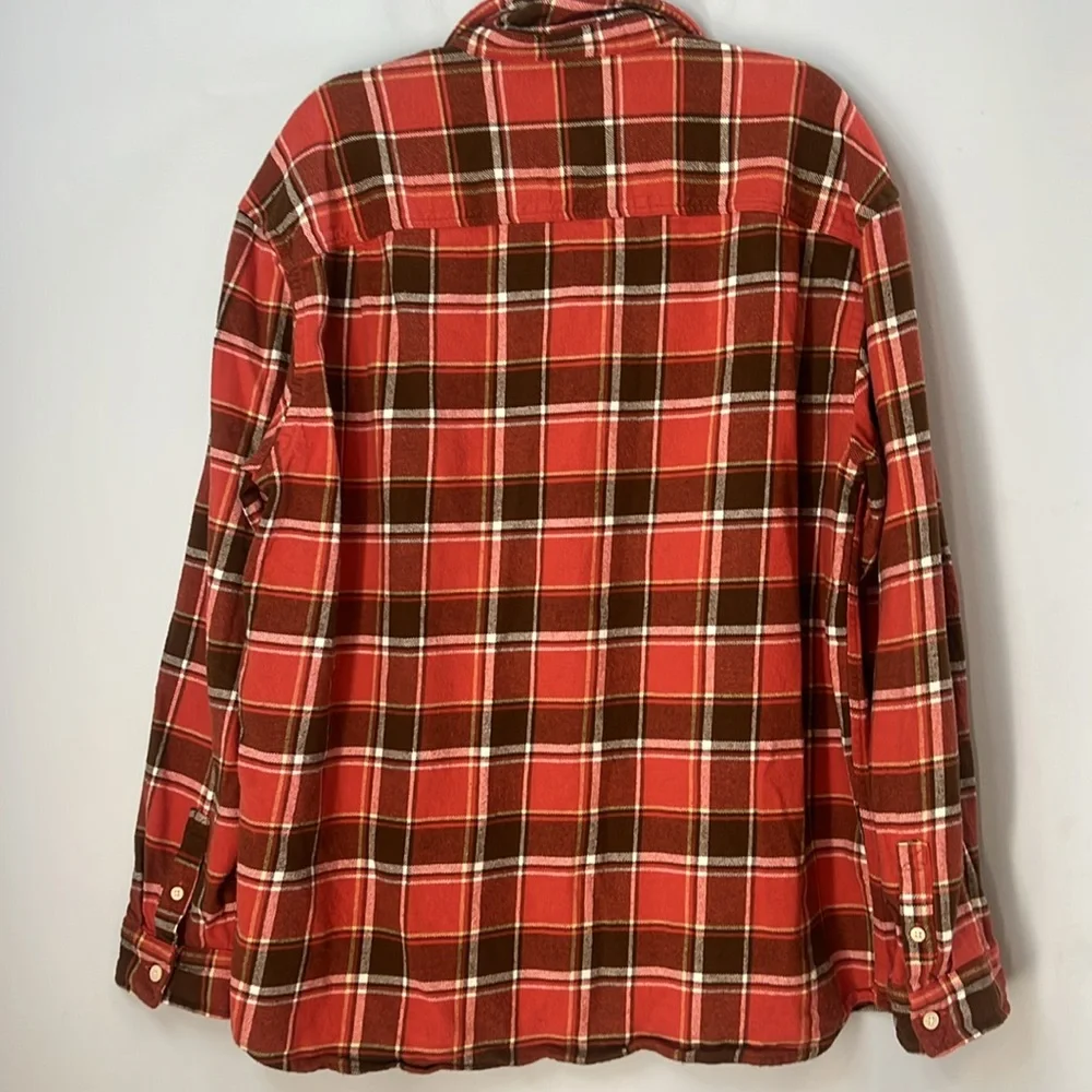 H&M Men's Relaxed Fit Orange and Brown‎ Checkered Plaid Button Down Shirt Unisex